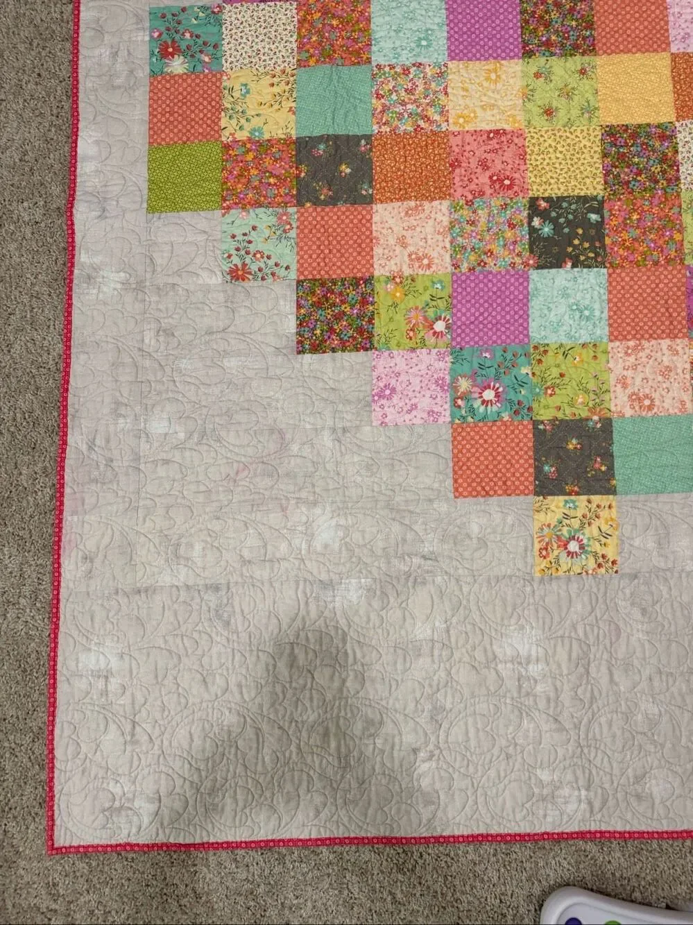 Handmade Heart Patchwork Quilt | Floral Cottagecore Throw | Pink & White Quilted